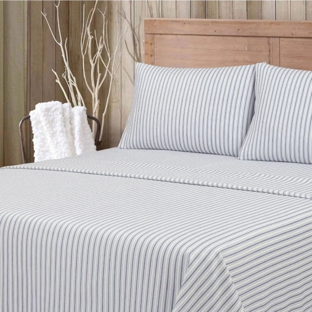 Mainstays 100% Cotton Flannel Sheet Set with Blue and White Stripes